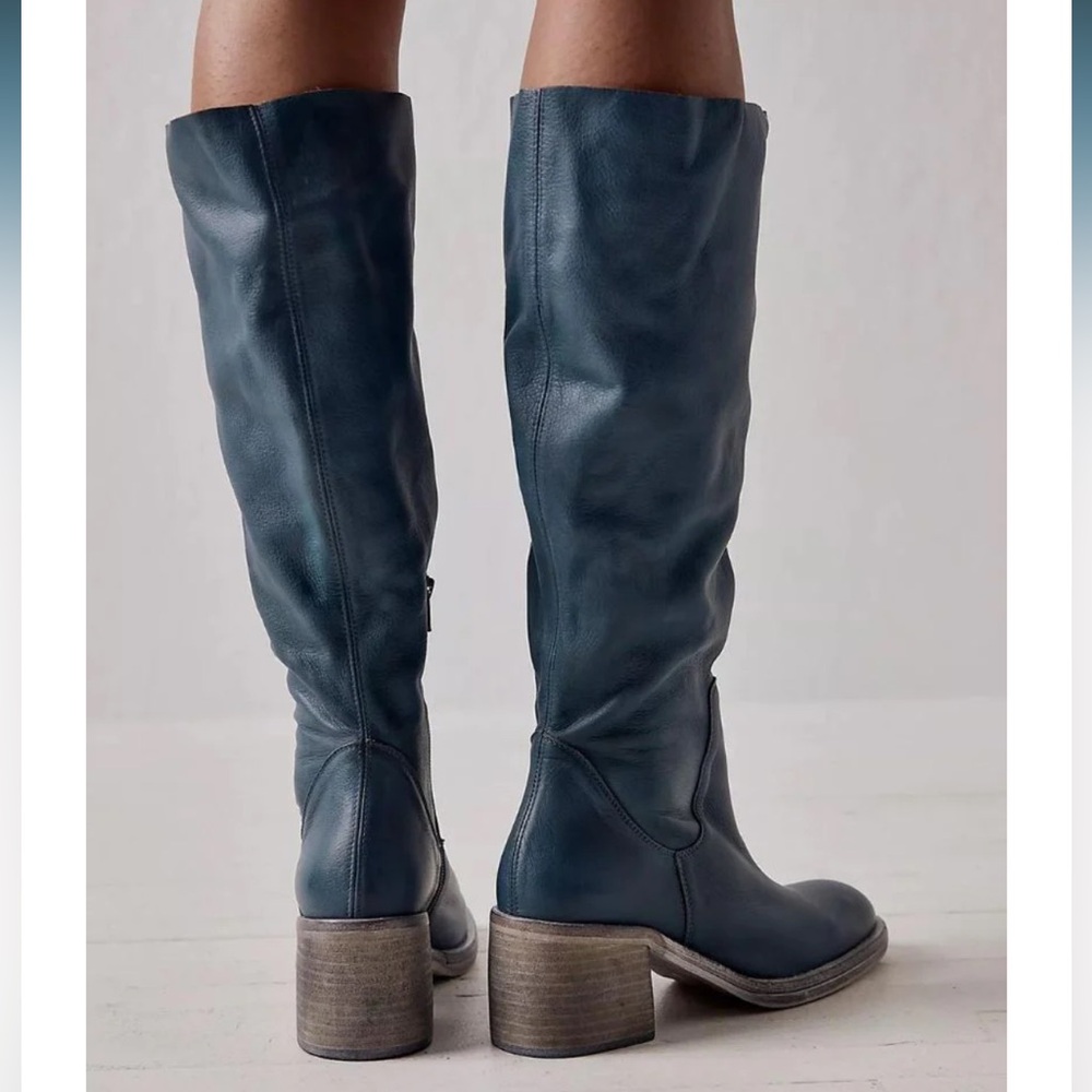 Free People Tall Suede Slouch Boot - Navy - Picture 2 of 6
